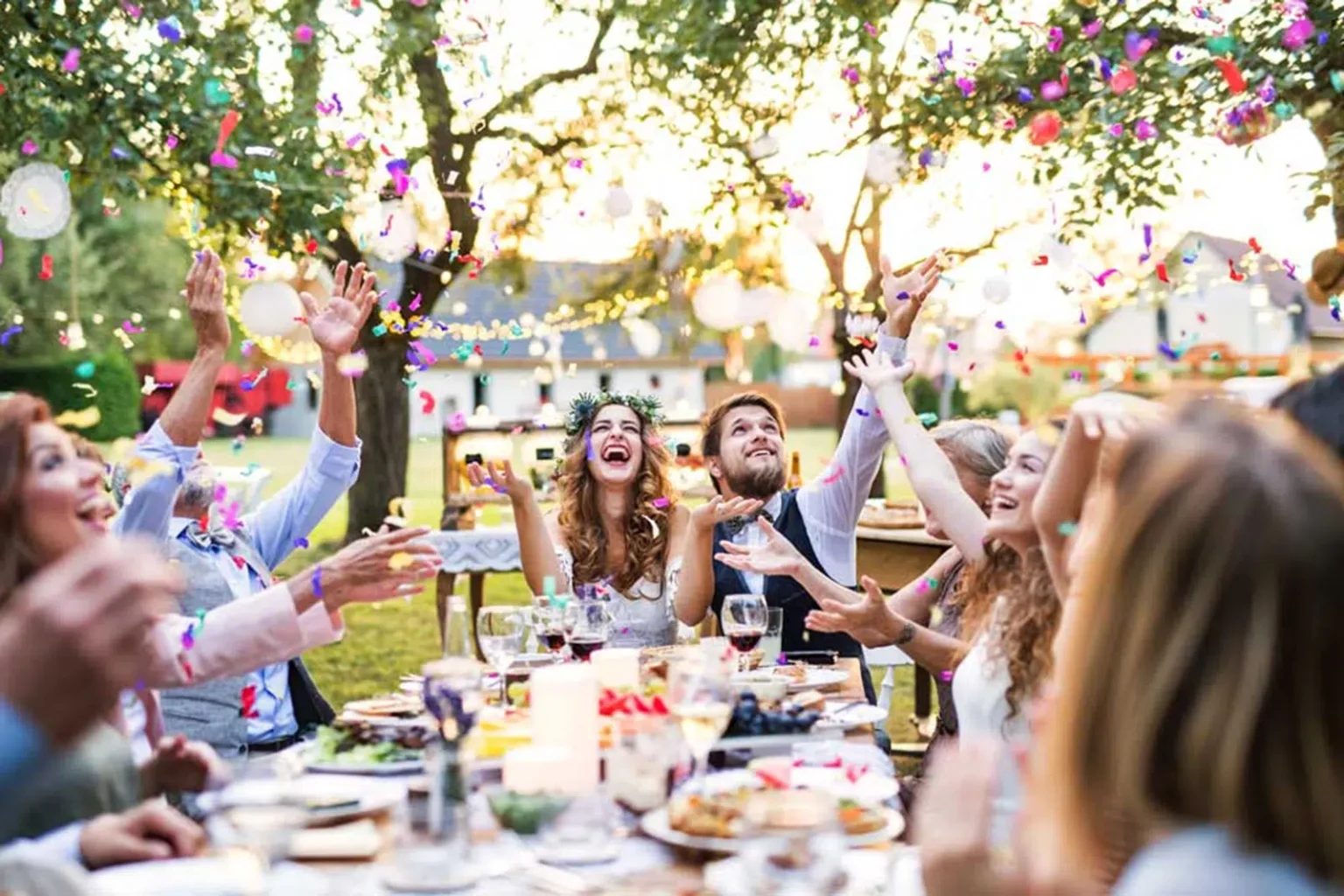 Newly Weds enjoy Bespoke Wedding Catering in Melbourne at an outside wedding arranged by White Knight Catering Services