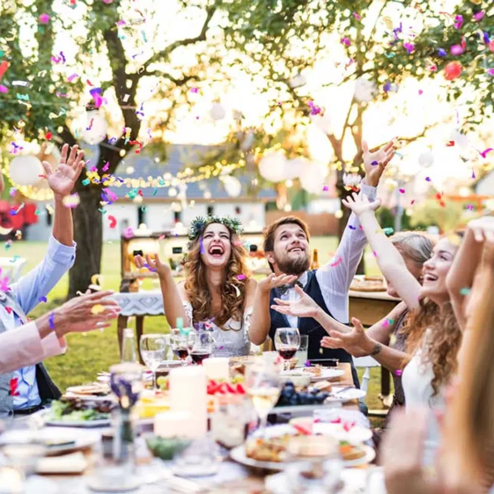 Newly Weds enjoy Bespoke Wedding Catering in Melbourne at an outside wedding arranged by White Knight Catering Services